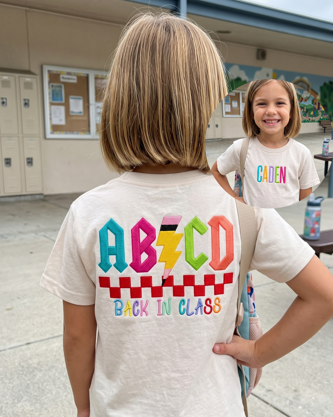 Custom Name Back In Class Embroidered Bamboo Crewneck T-Shirt