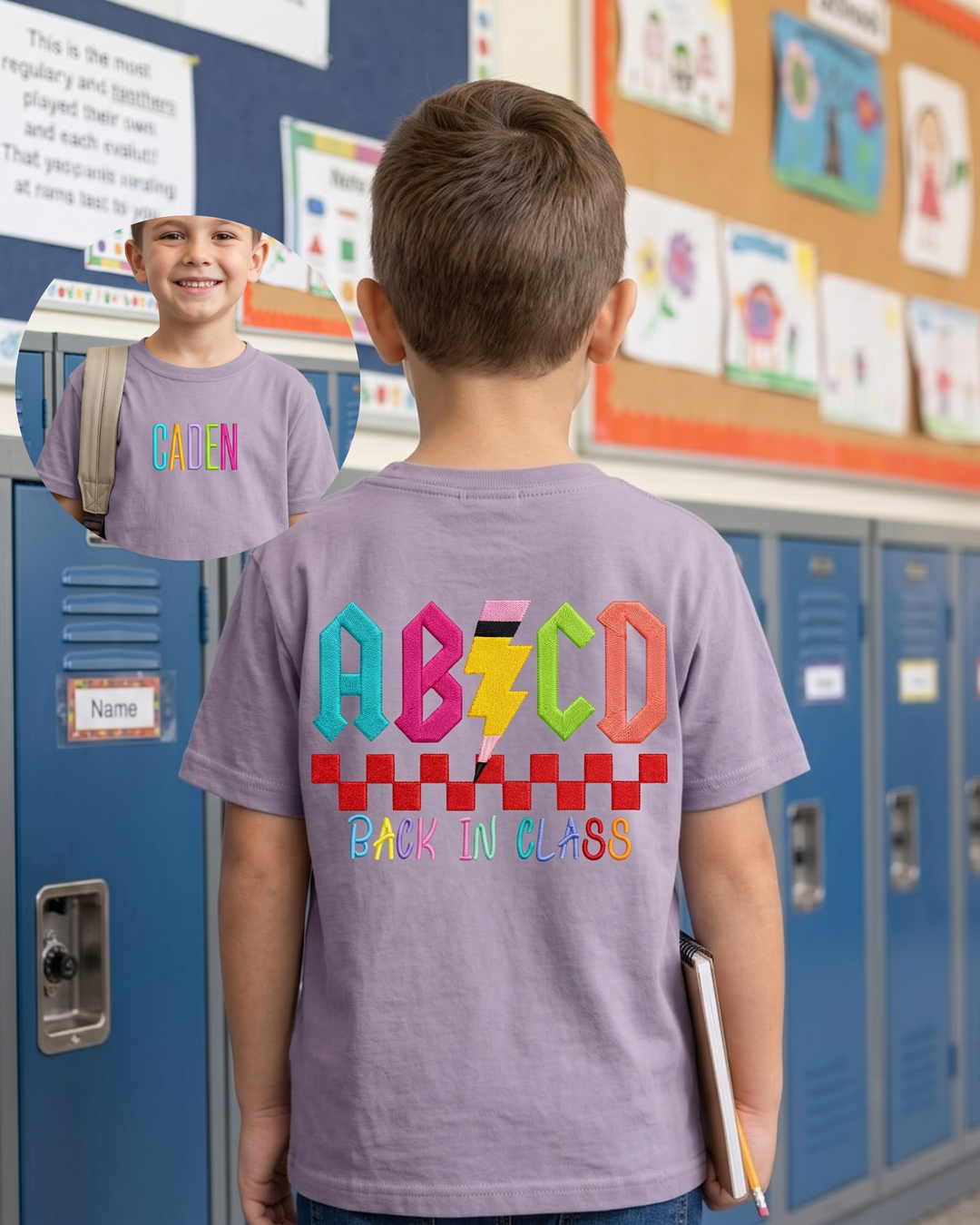 Custom Name Back In Class Embroidered Bamboo Crewneck T-Shirt