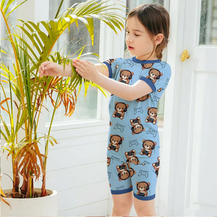Blaues Bären-Bambus-Outfit für Kinder – Verspielt und gemütlich