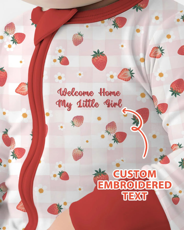Embroidered Custom Text Strawberry Bamboo Convertible Zippy