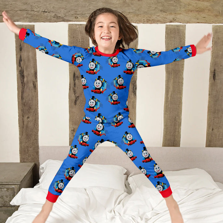 Blue Train Bamboo Outfit for Kids – Fun and Comfy for Every Stop