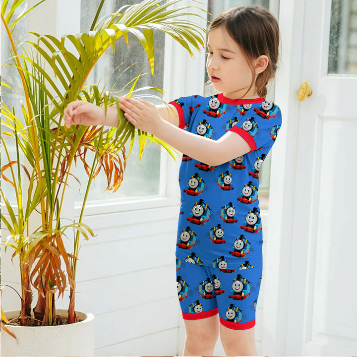 Blue Train Bamboo Outfit for Kids – Fun and Comfy for Every Stop