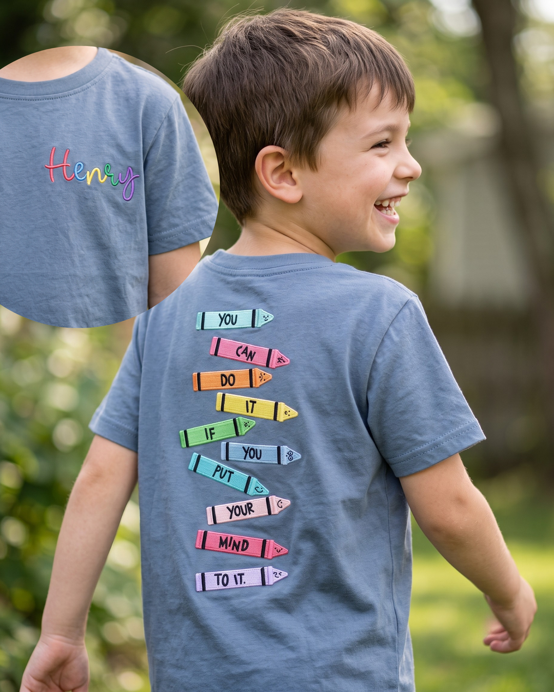 Custom Name Color Your Mind Embroidered Bamboo Crewneck T-Shirt