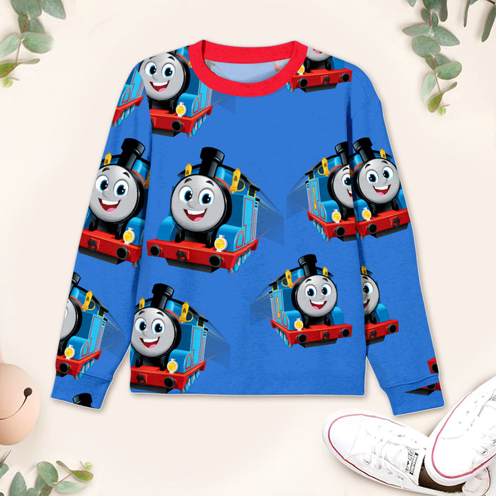 Blue Train Bamboo Outfit for Kids – Fun and Comfy for Every Stop