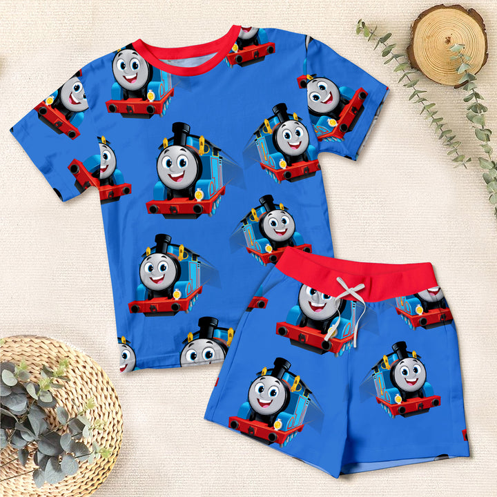 Blue Train Bamboo Outfit for Kids – Fun and Comfy for Every Stop
