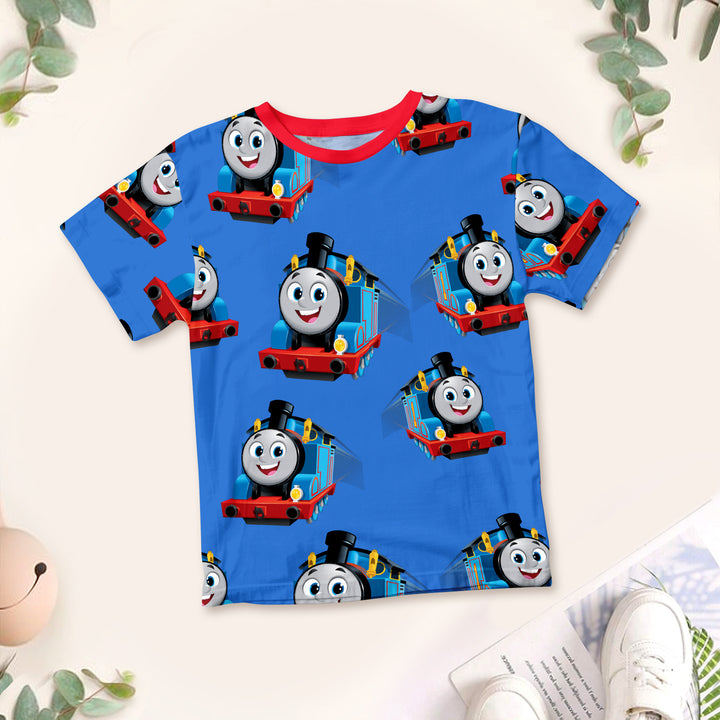 Blue Train Bamboo Outfit for Kids – Fun and Comfy for Every Stop
