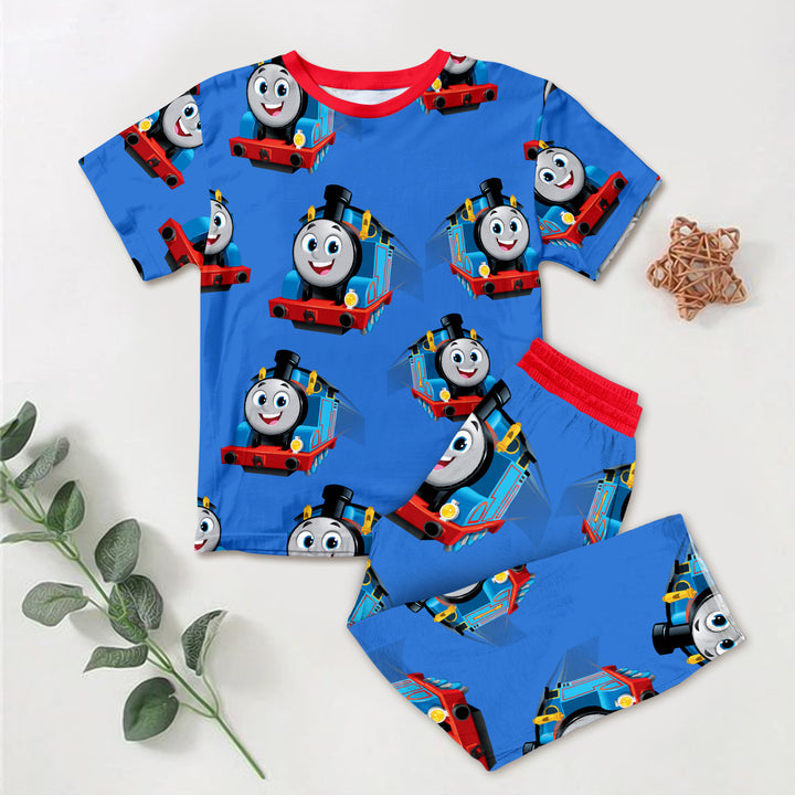 Blue Train Bamboo Outfit for Kids – Fun and Comfy for Every Stop