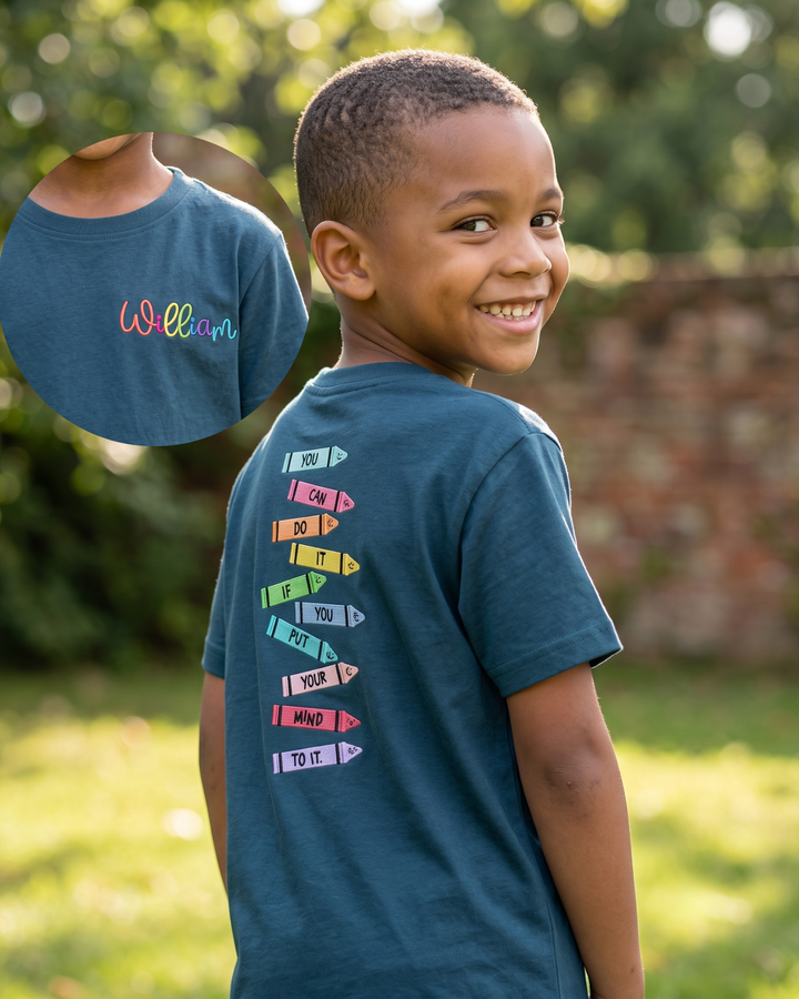 Custom Name Color Your Mind Embroidered Bamboo Crewneck T-Shirt