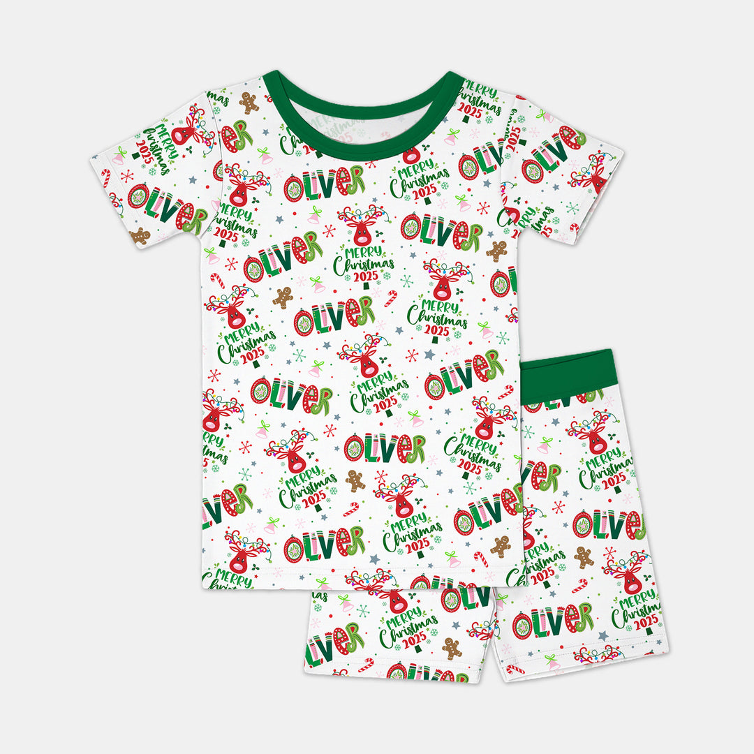 Custome Name "Whimsical Little Green" Two Piece Short Sleeve Shorts Pajama Set