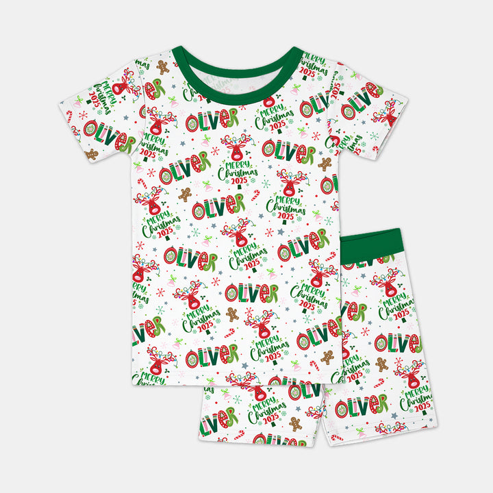 Custome Name "Whimsical Little Green" Two Piece Short Sleeve Shorts Pajama Set