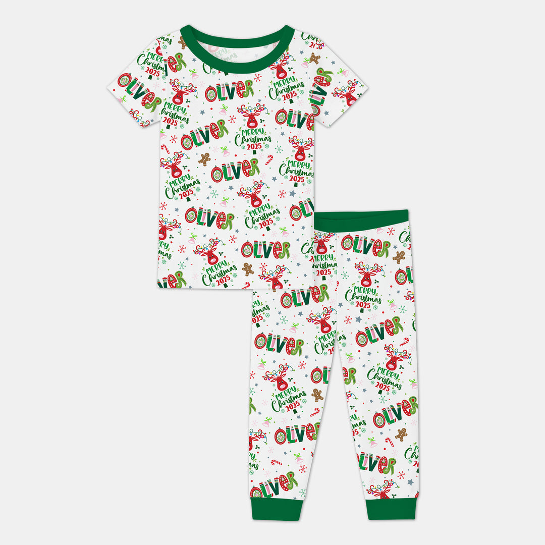Custome Name "Whimsical Little Green" Two Piece Short Sleeve Pajama Set