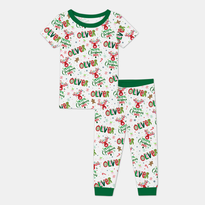 Custome Name "Whimsical Little Green" Two Piece Short Sleeve Pajama Set