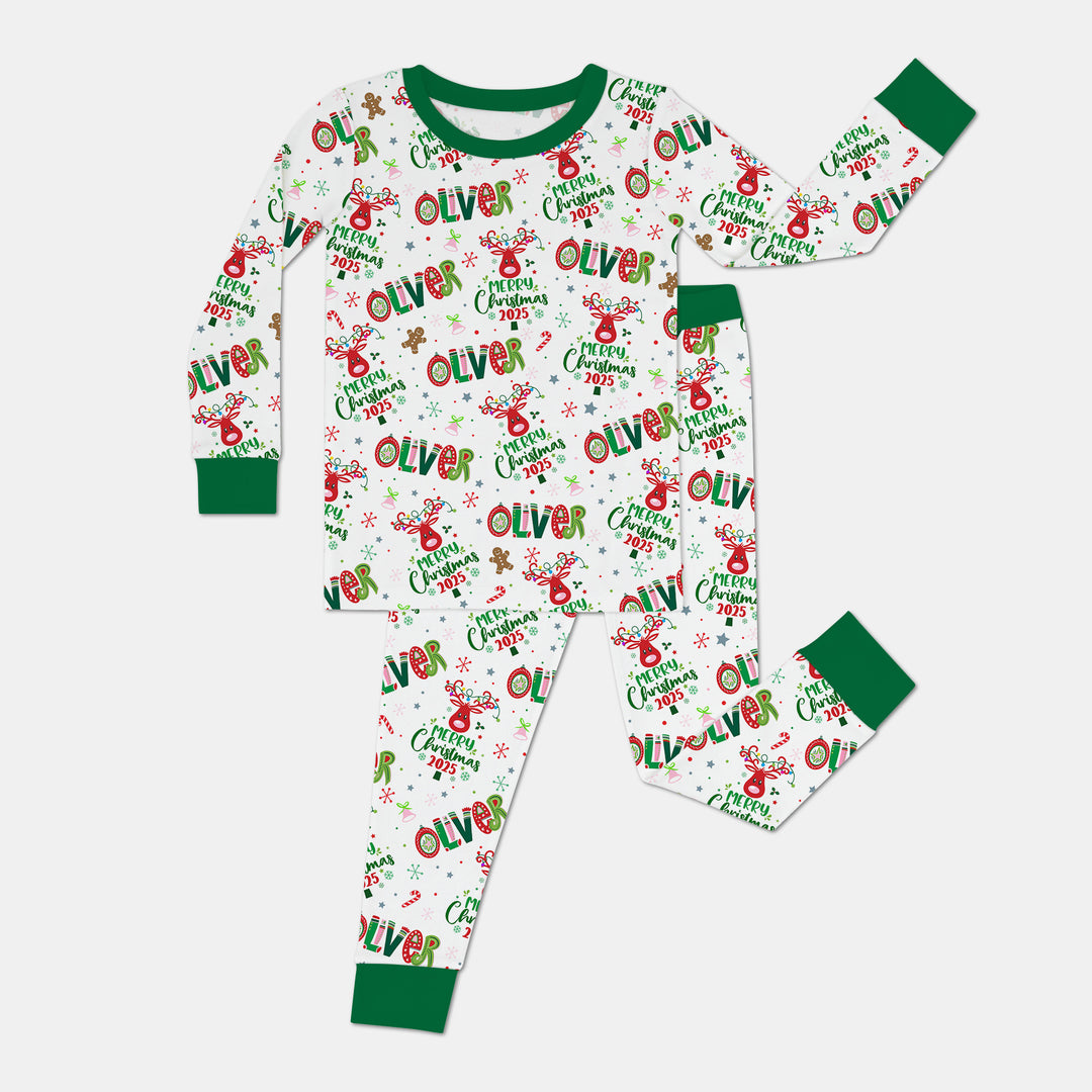 Custome Name "Whimsical Little Green" Two Piece Long Sleeve Pajama Set