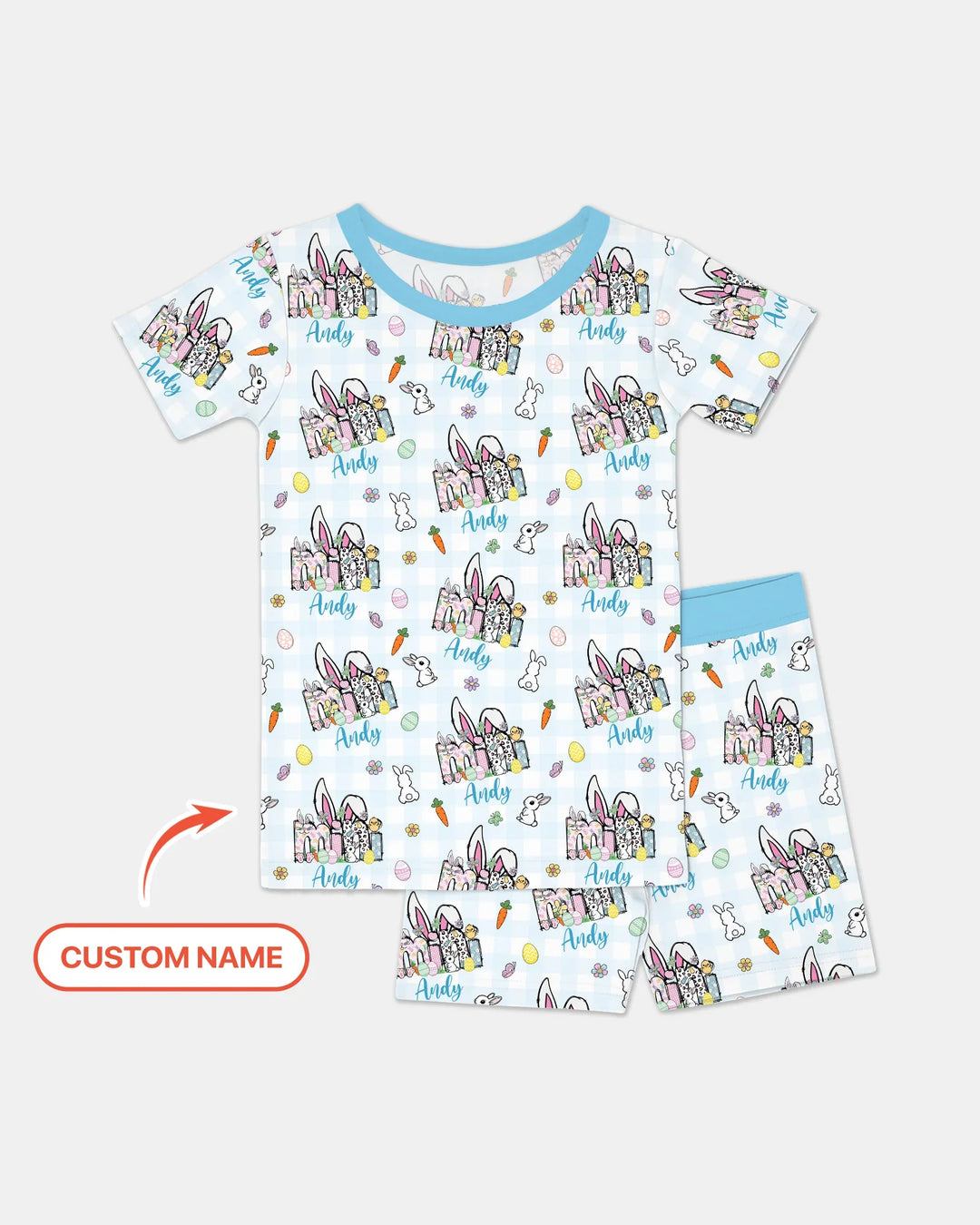 Custom Name Easter Family Matching Two Piece Short Sleeve Shorts Pajama Set