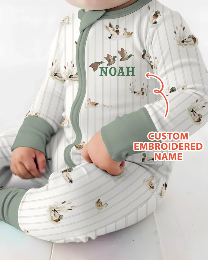 Pato Mallard con Nombre Bordado Personalizado - Cremallera Convertible de Bambú