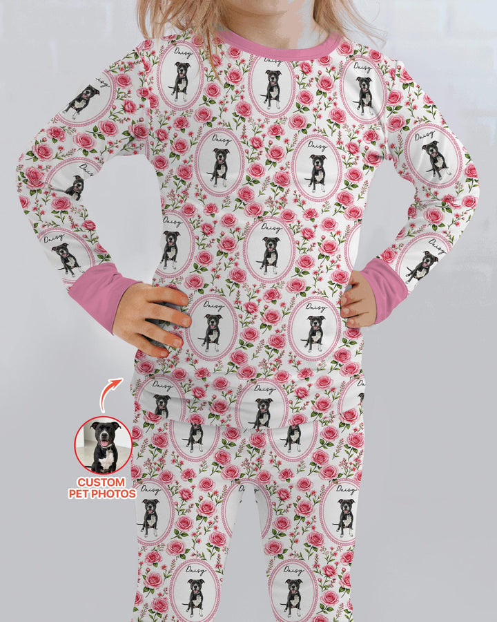 Custom Pet Photo Flower Garden Bamboo Two Piece Long Sleeve Pajama Set