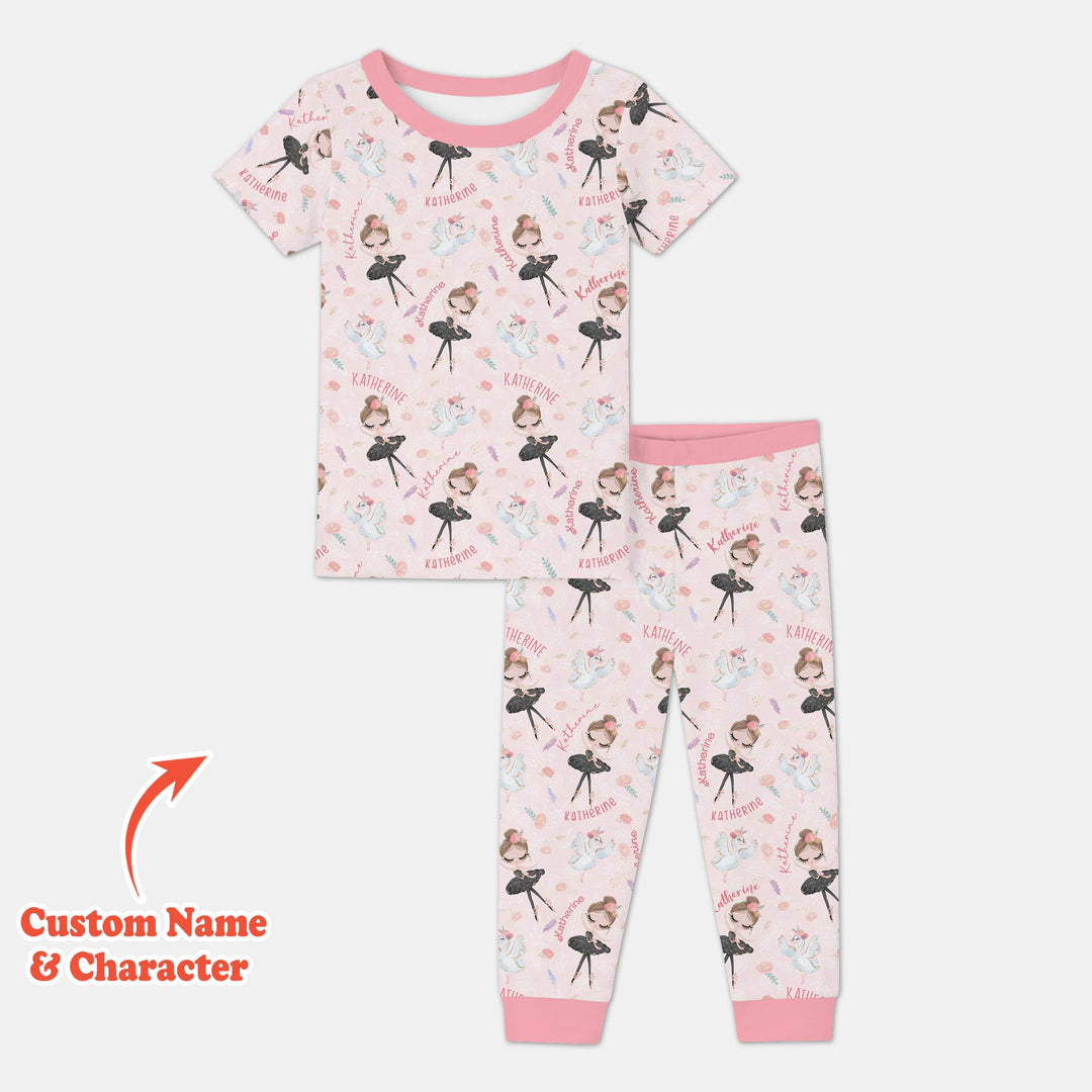 Custom Name Ballerina Doll Two Piece Short Sleeve Pajama Set