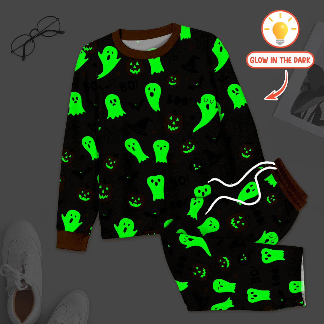 Halloween Boo & Pumpkin Glow In The Dark Men's Pajama Set