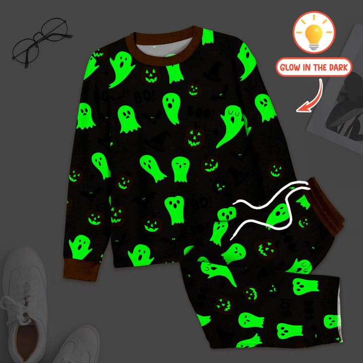 Halloween Boo & Pumpkin Glow In The Dark Men's Pajama Set