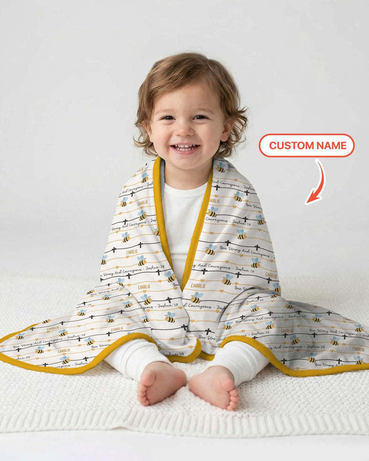 Bee Strong And Courageous Custom Name Bamboo Blanket