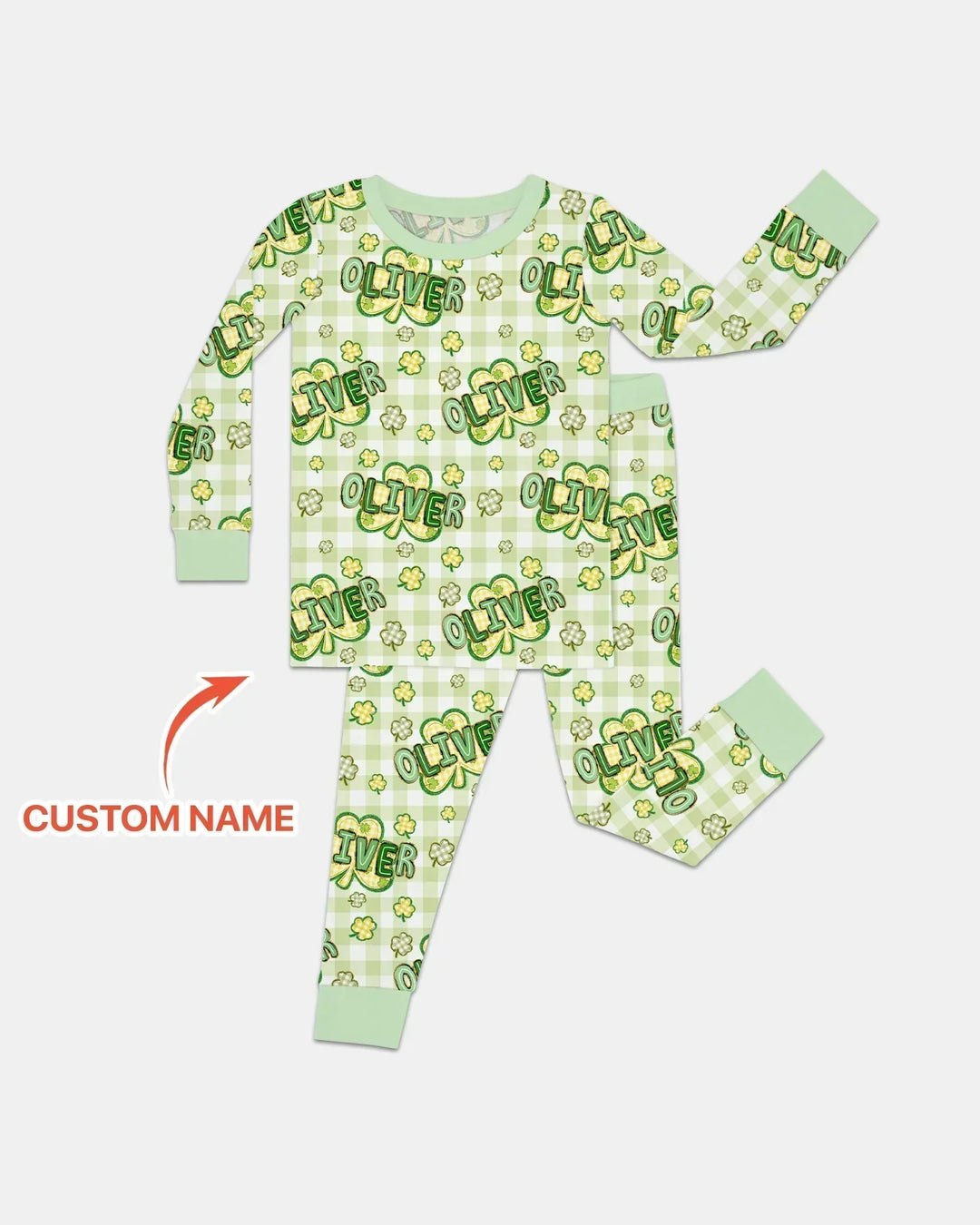 Lucky Shamrock Custom Name Two Piece Long Sleeve Pajama Set