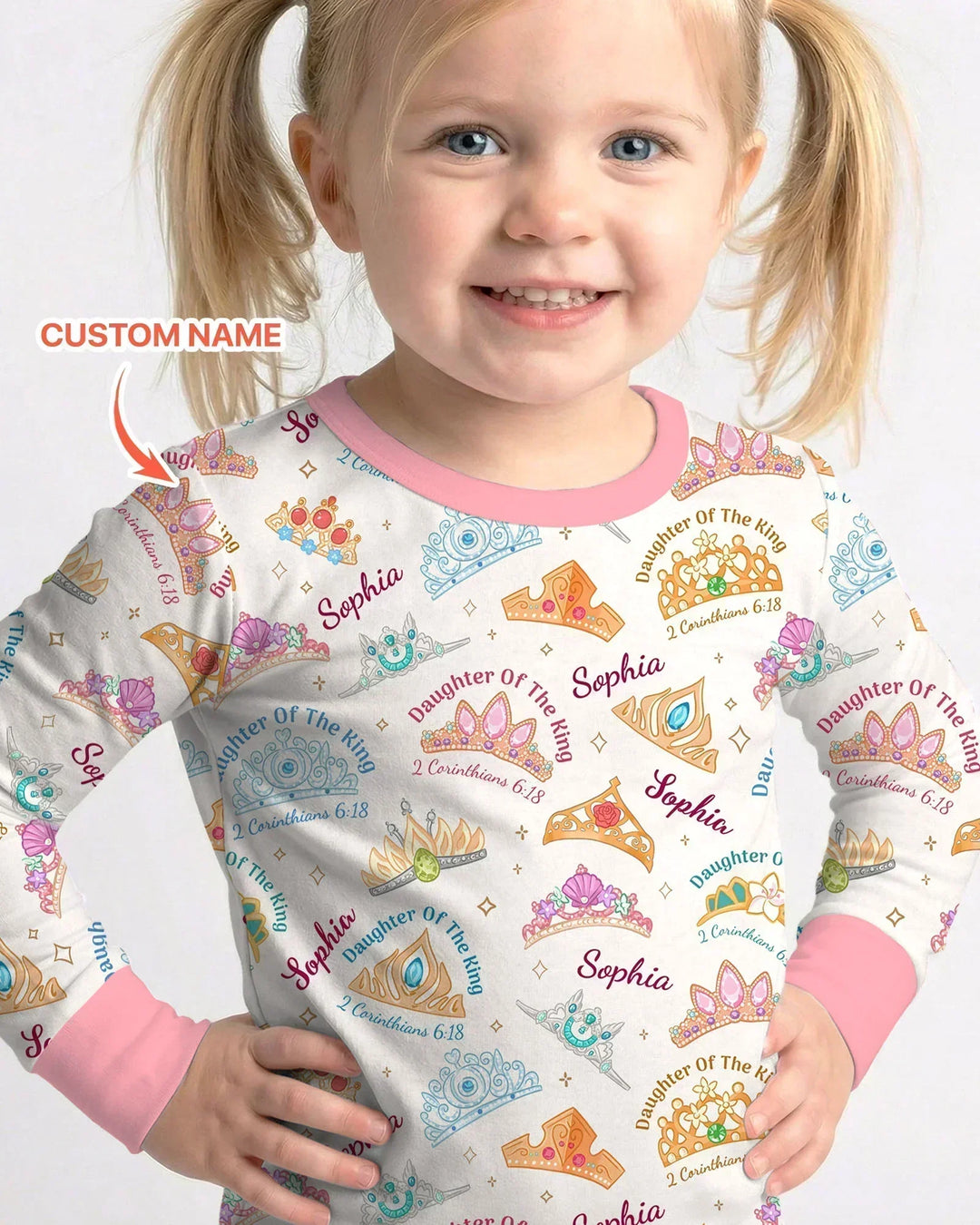 Conjunto de pijama de dos piezas de bambú de manga larga con nombre personalizado "Hija del Rey"