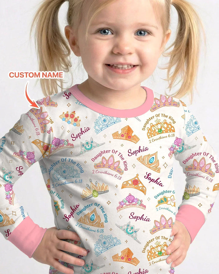 Conjunto de pijama de dos piezas de bambú de manga larga con nombre personalizado "Hija del Rey"