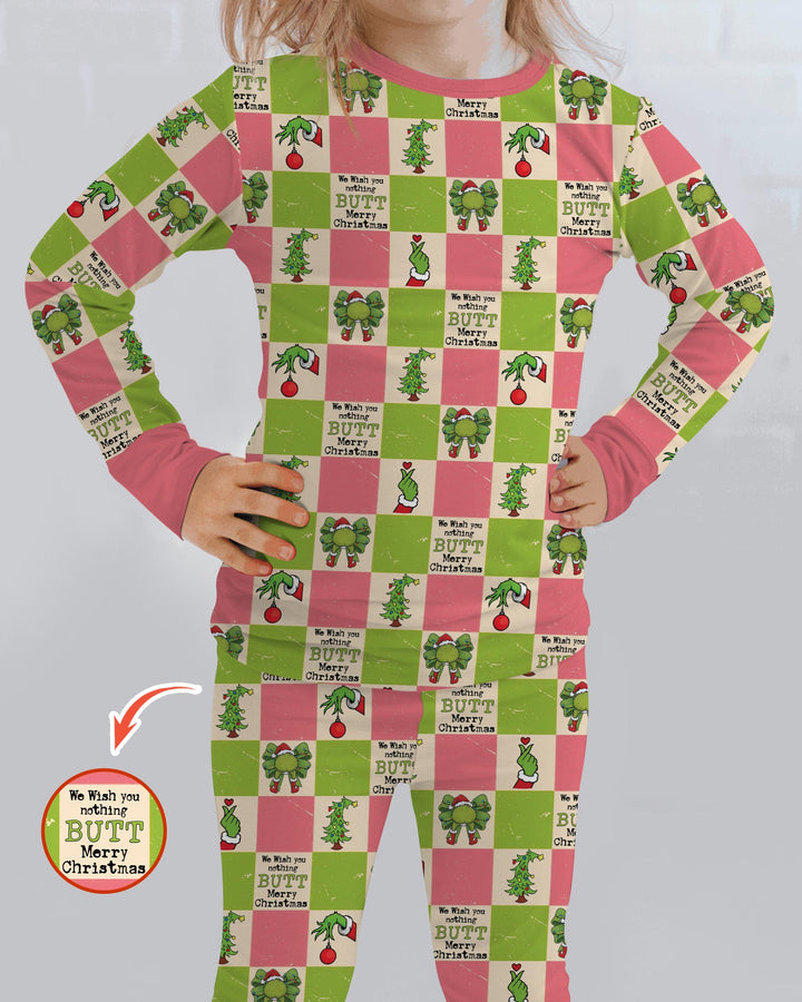 Nothing Butt Merry Christmas Checkerboard Bamboo Two Piece Long Sleeve Pajama Set