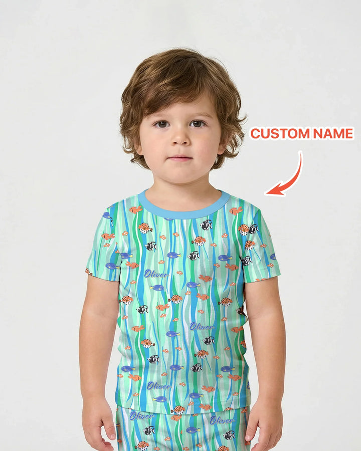 Zweiteiliges Pyjama-Set mit kurzen Ärmeln und Shorts im Sommer-Design