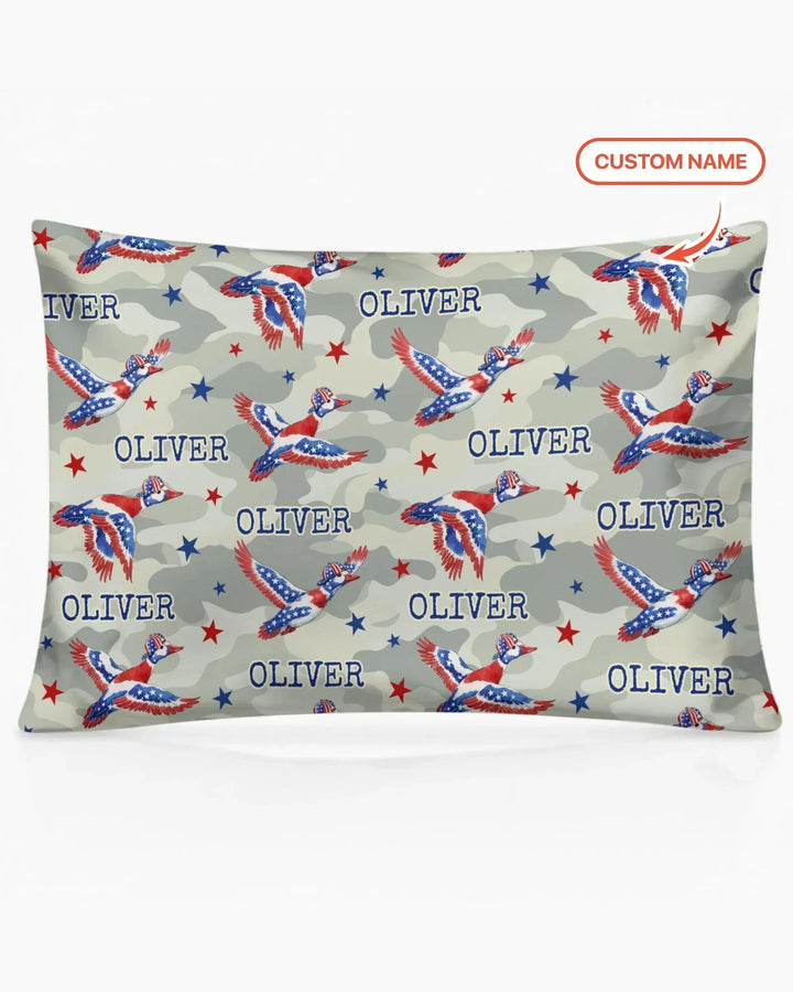 Custom Name America Mallard Duck Family Matching Bamboo Pillow Case