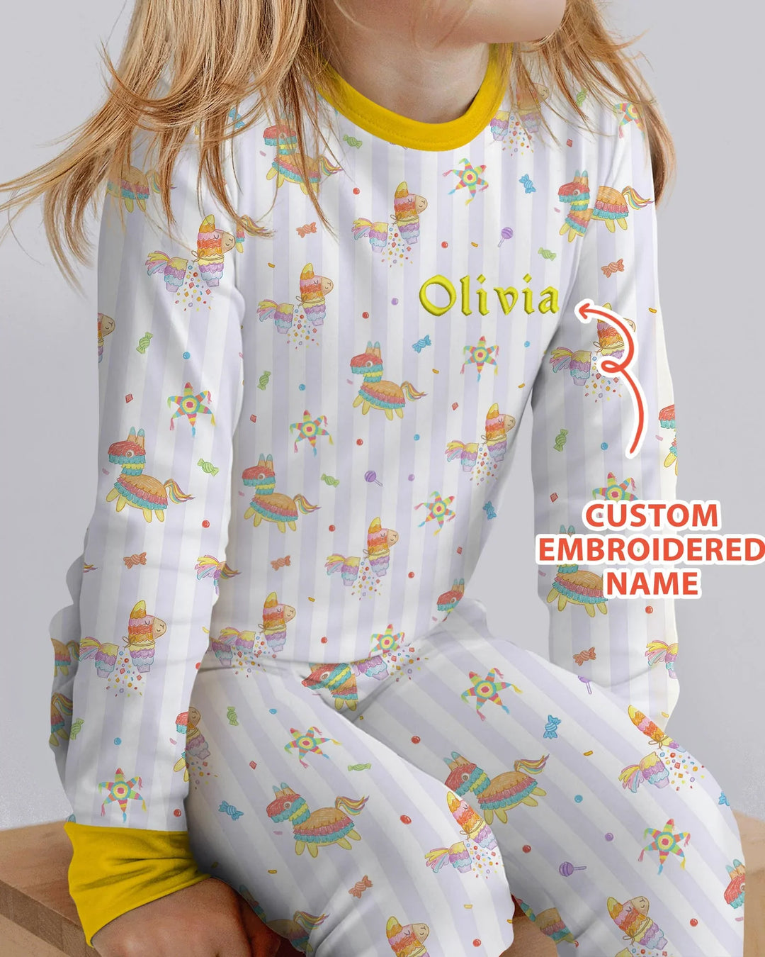 Personalized Embroidered Name Cinco De Mayo Bamboo Two Piece Long Sleeve Pajama Set