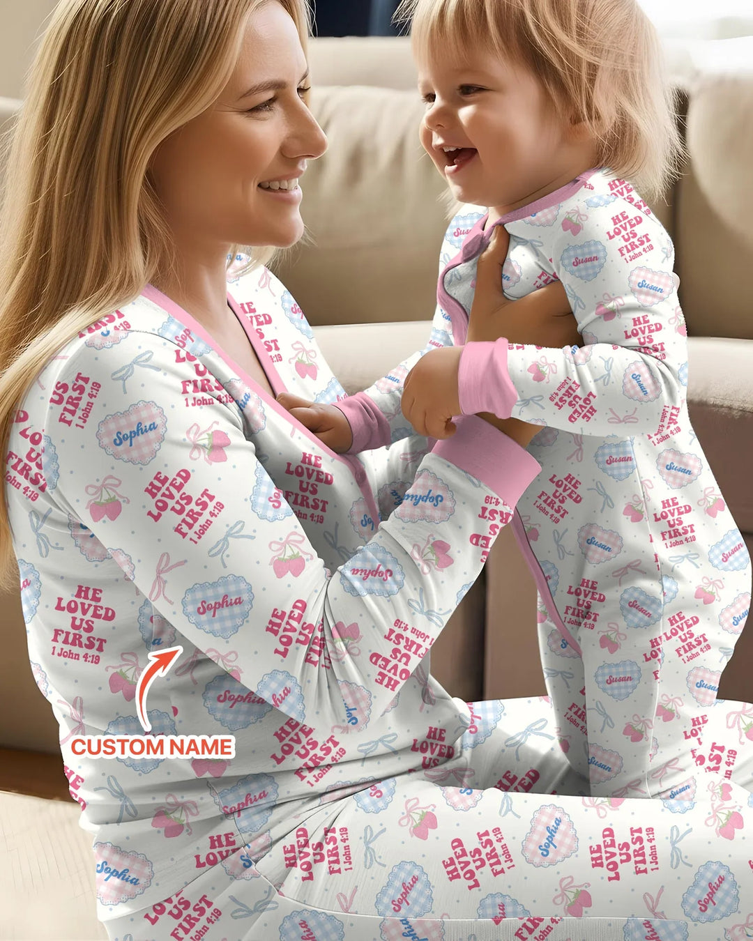 He Loved Us First Custom Name Bamboo Women Pajama Set