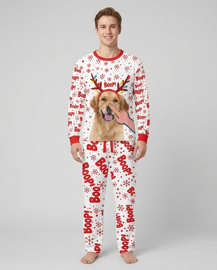 Custom Pet Photo Funny Christmas Boop Bamboo Men's Pajama Set