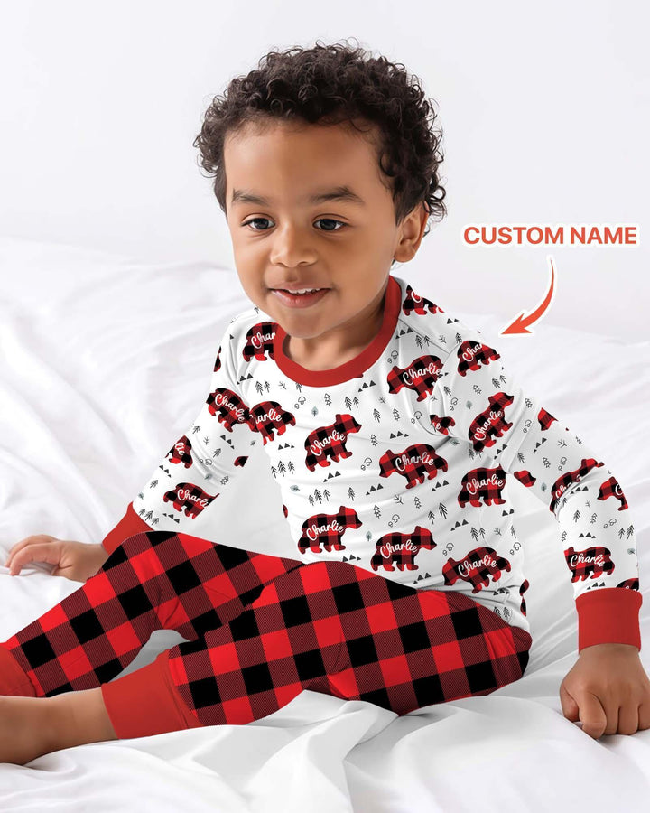 Custom Name Family Bear Matching Bamboo Two Piece Long Sleeve Pajama Set