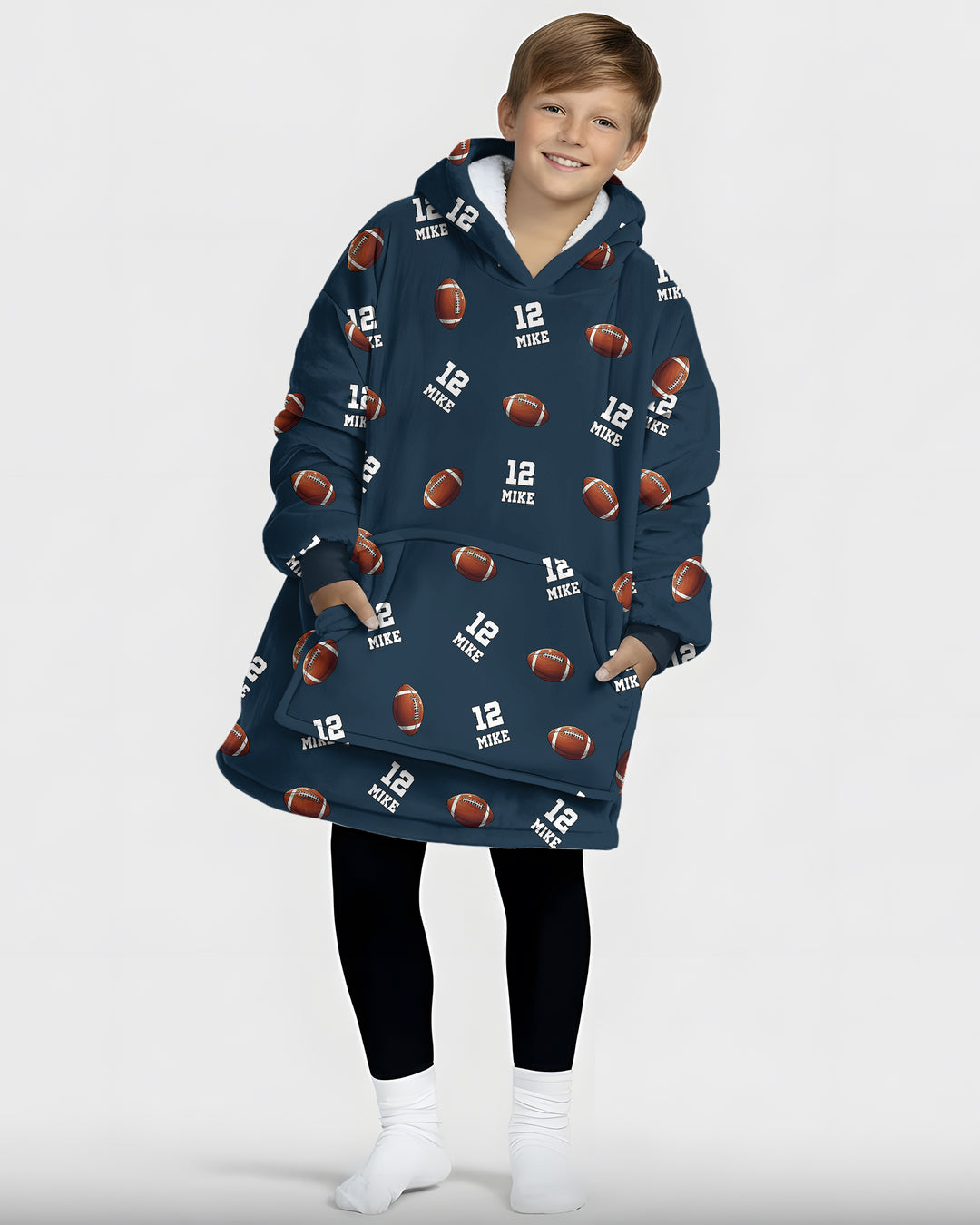 Football Pattern Personalized Blanket Hoodie