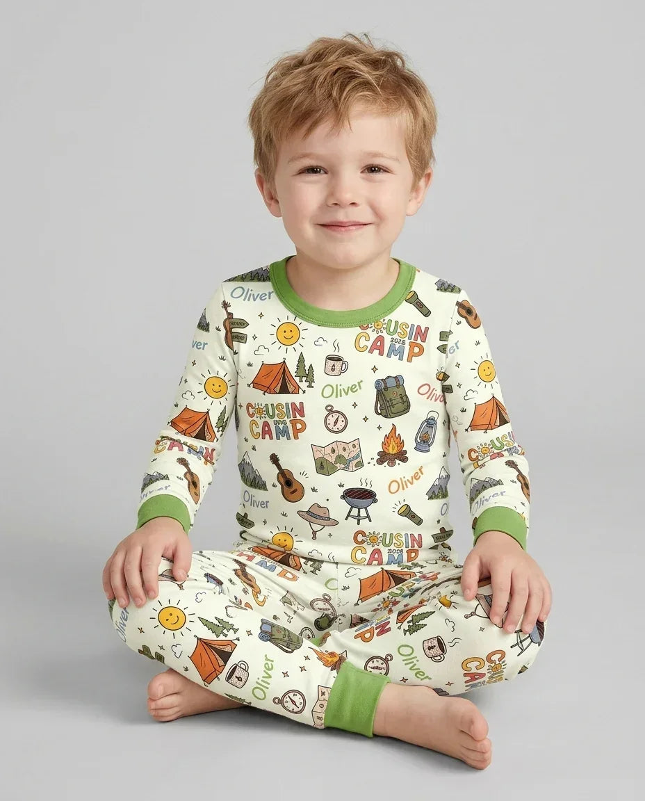 Custom Name Cousin Camp 2026 Bamboo Two Piece Long Sleeve Pajama Set