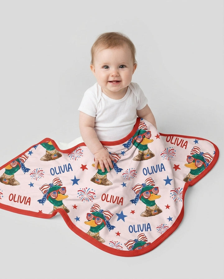 Custom Name Patriotic Mallard Duck Bamboo Blanket