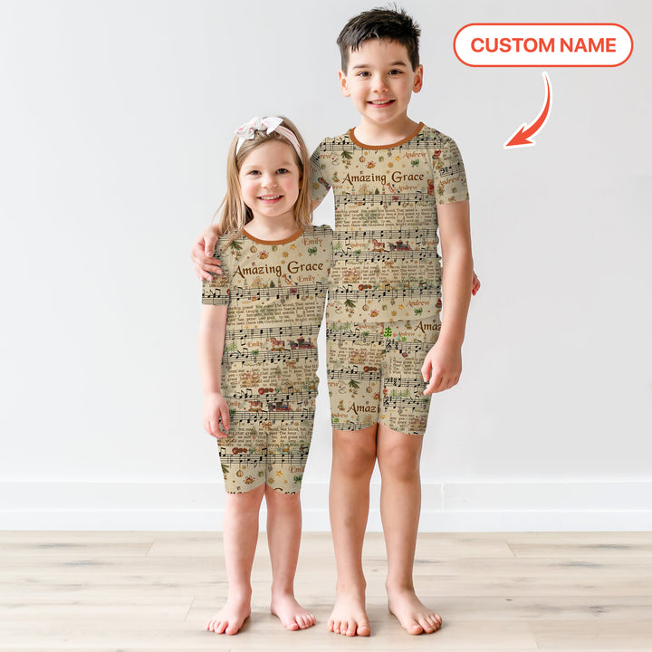 Amazing Grace Custom Name Two Piece Short Sleeve Shorts Pajama Set