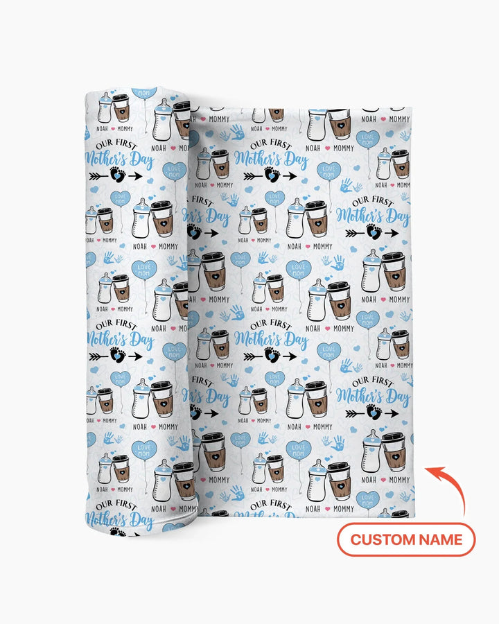 Custom Name First Mother's Day Drink bamboo swaddle blanket
