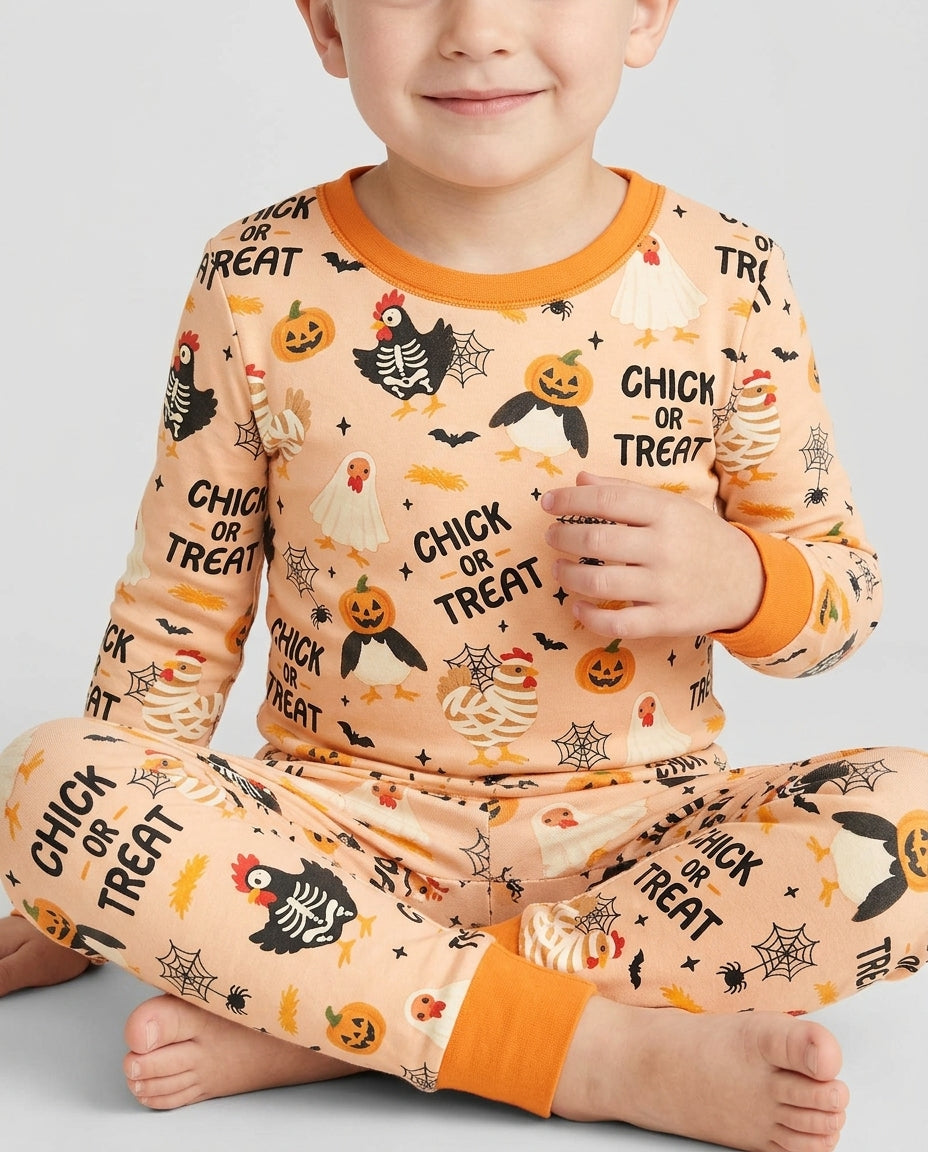 Halloween Chick Or Treat Bamboo Two Piece Long Sleeve Pajama Set