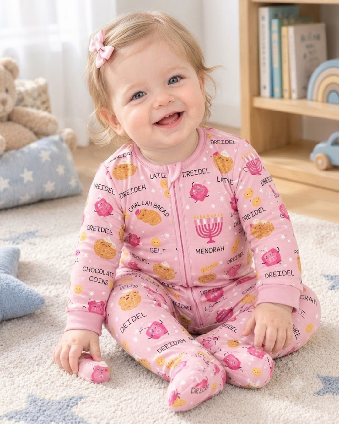 Family Hanukkah Matching Bamboo Zippered Footie Romper