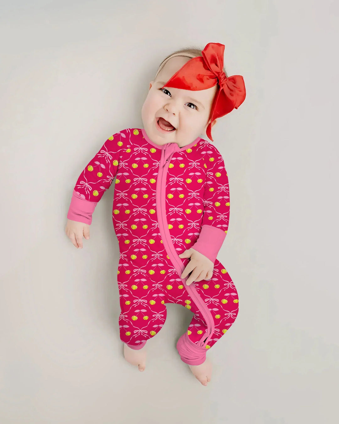 Cherry Baseball Softball Mom and Girl Matching Bamboo Convertible Zippy
