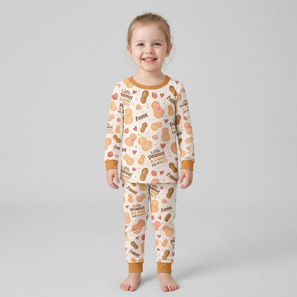 Custom Name Little Peanut In A Family Full Of Nuts Bamboo Two Piece Long Sleeve Pajama SeT