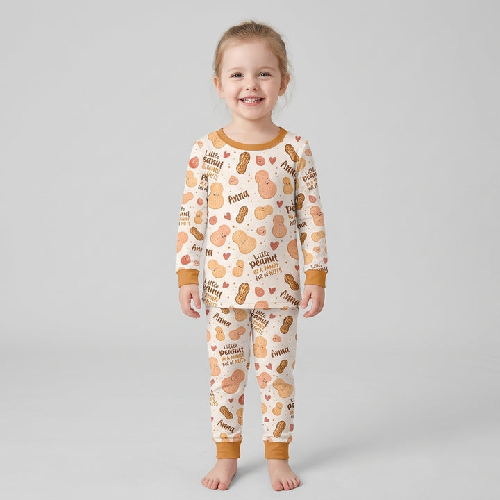 Custom Name Little Peanut In A Family Full Of Nuts Bamboo Two Piece Long Sleeve Pajama SeT