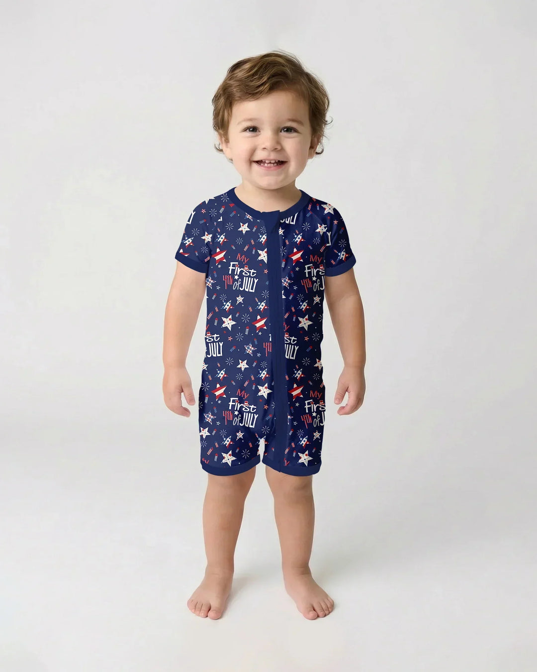 My First 4th of July Star Striped  Bamboo Shorty Zippy