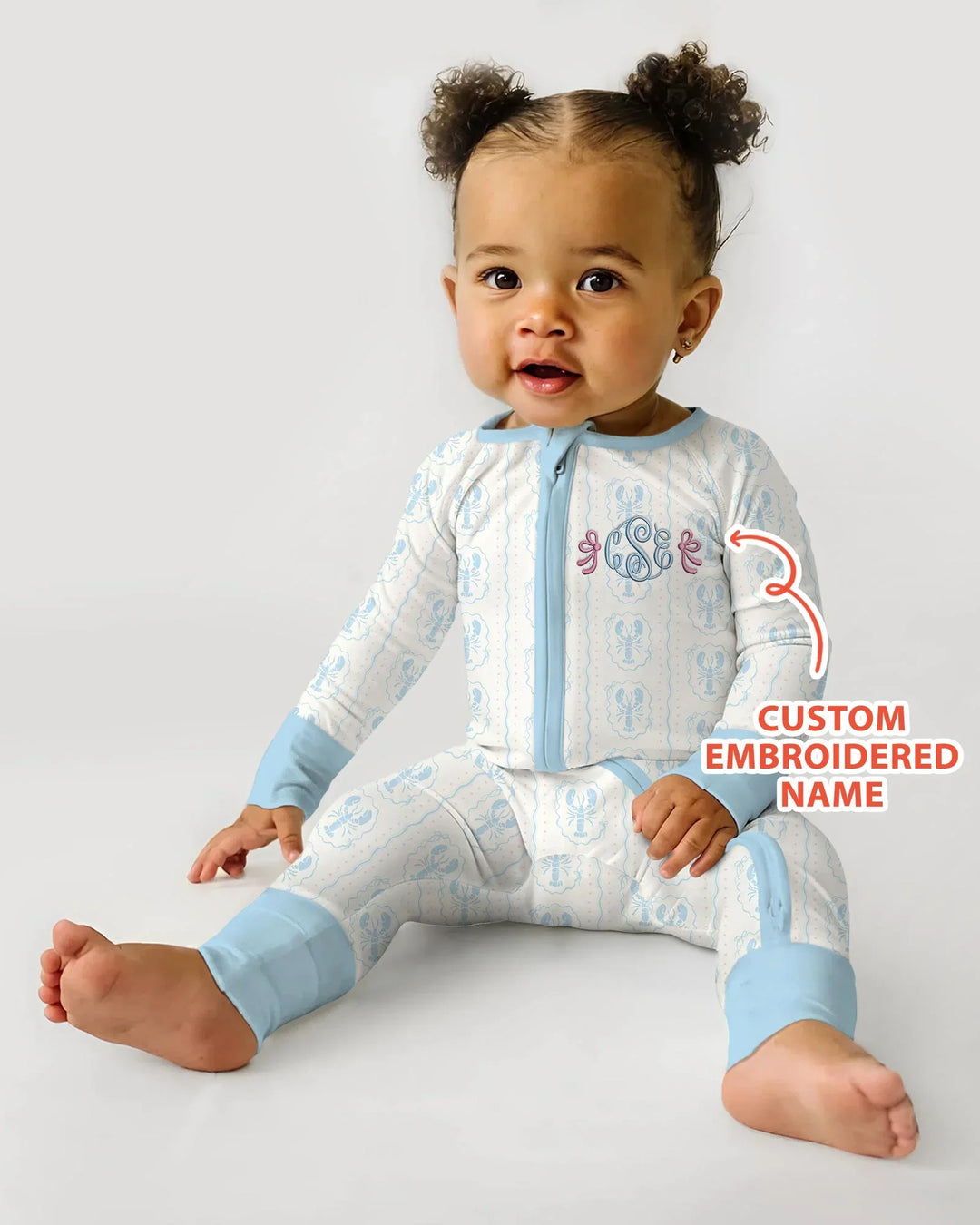 Pijama de bambú convertible con cremallera y monograma personalizado para bebé