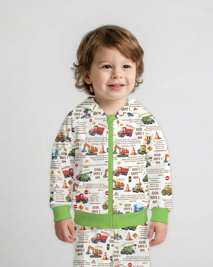 Bible Verse Construction Trucks  Zip Hoodie