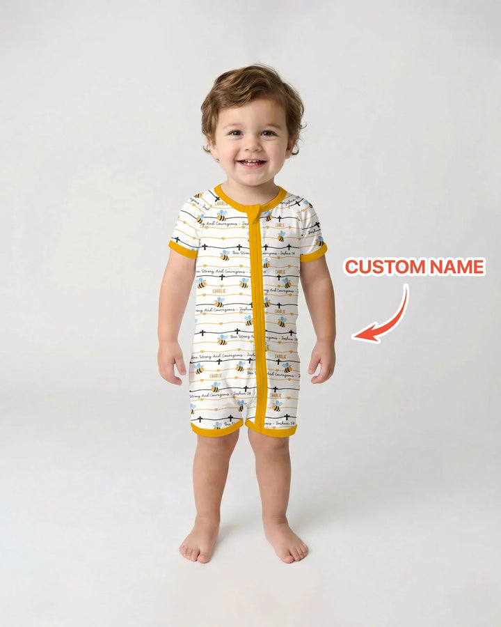 Bee Strong And Courageous Custom Name Bamboo Shorty Zippy