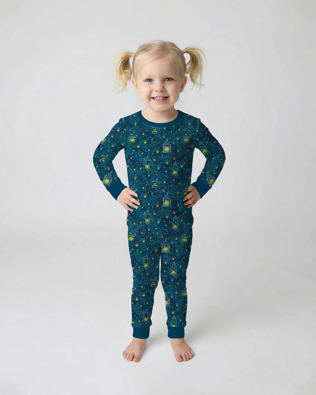 Conjunto de pijama de dos piezas de manga larga de bambú Firefly Evening Forest