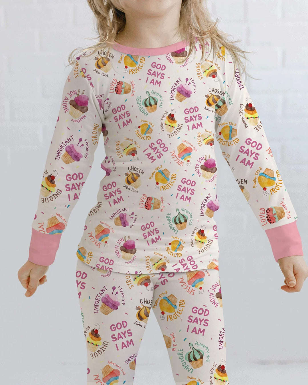 Cute Cupcake God Says I Am  Bamboo Two Piece Long Sleeve Pajama Set